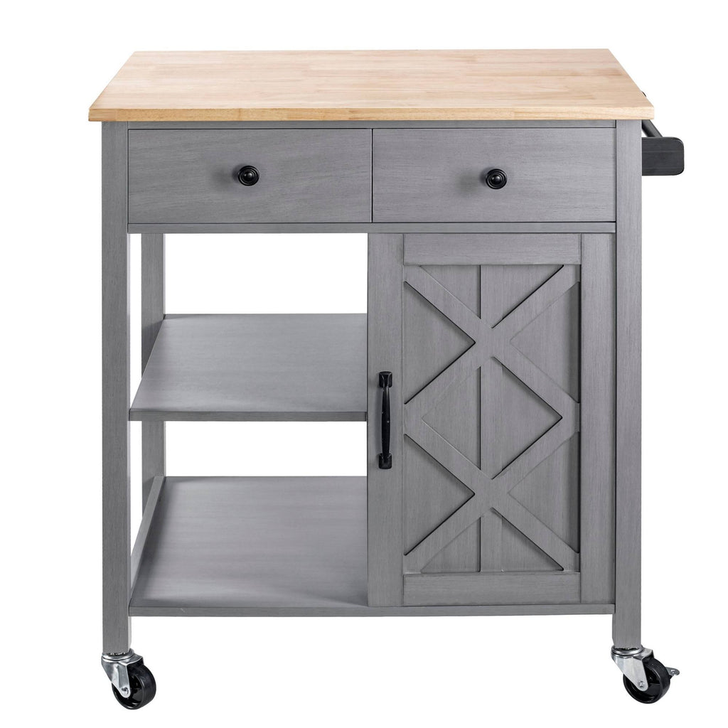 Gray Kitchen Cart with Wood Top B7097