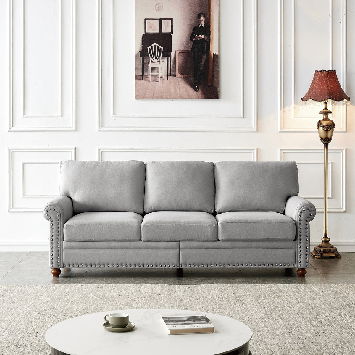 3 Seater Linen Fabric Convertible Sleeper Sofa Y67434