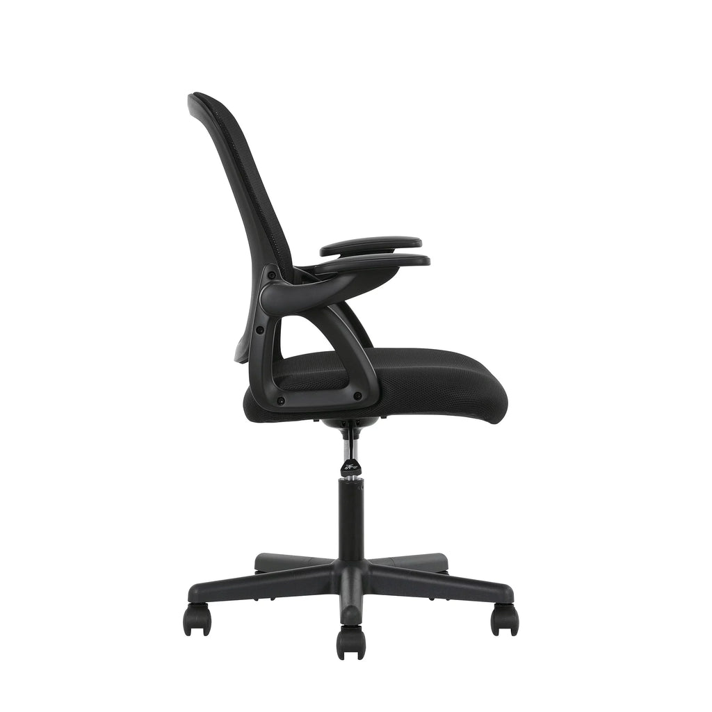 Black Fabric Ergonomic Mesh Back Office Chair with Flip-up Arms A624
