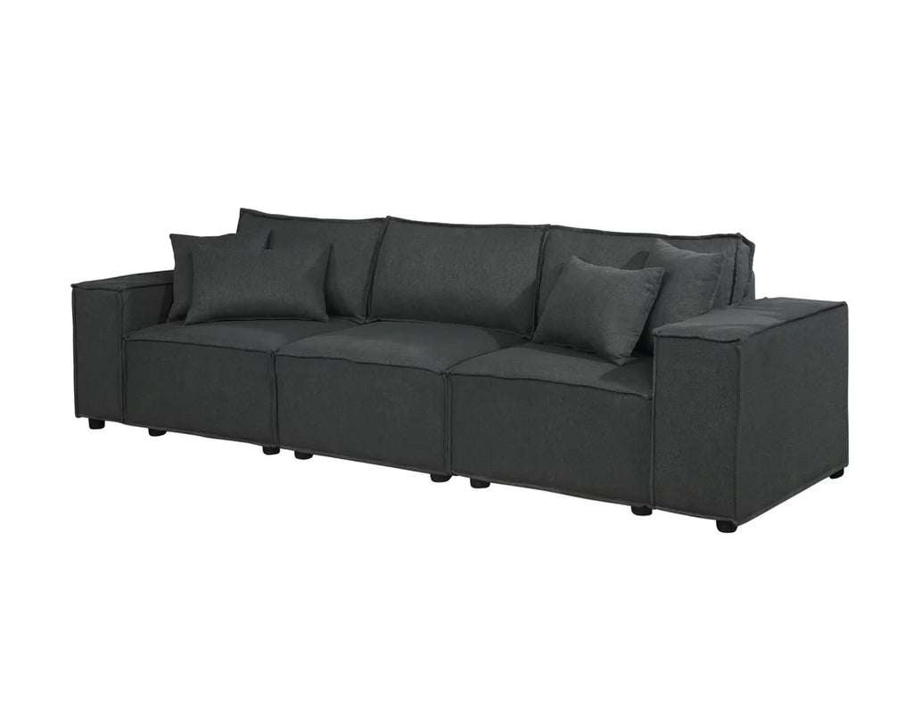 Dark Gray Linen Sofa Couch with 4 Pillows S754