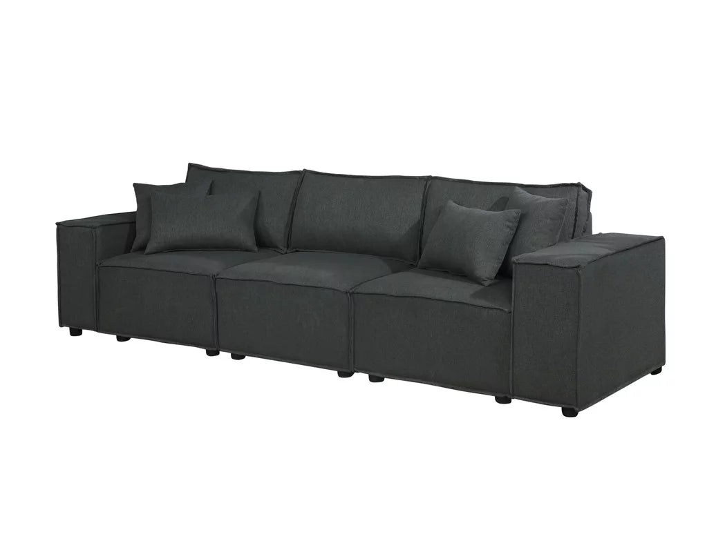 Dark Gray Linen Sofa Couch with 4 Pillows S754