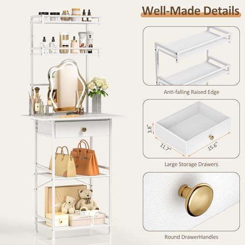 White Compact Vanity Desk with Fabric Drawers A63052