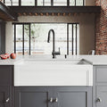 36 in. Matte Stone Farmhouse Kitchen Sink Set with Matte Black Faucet X830716