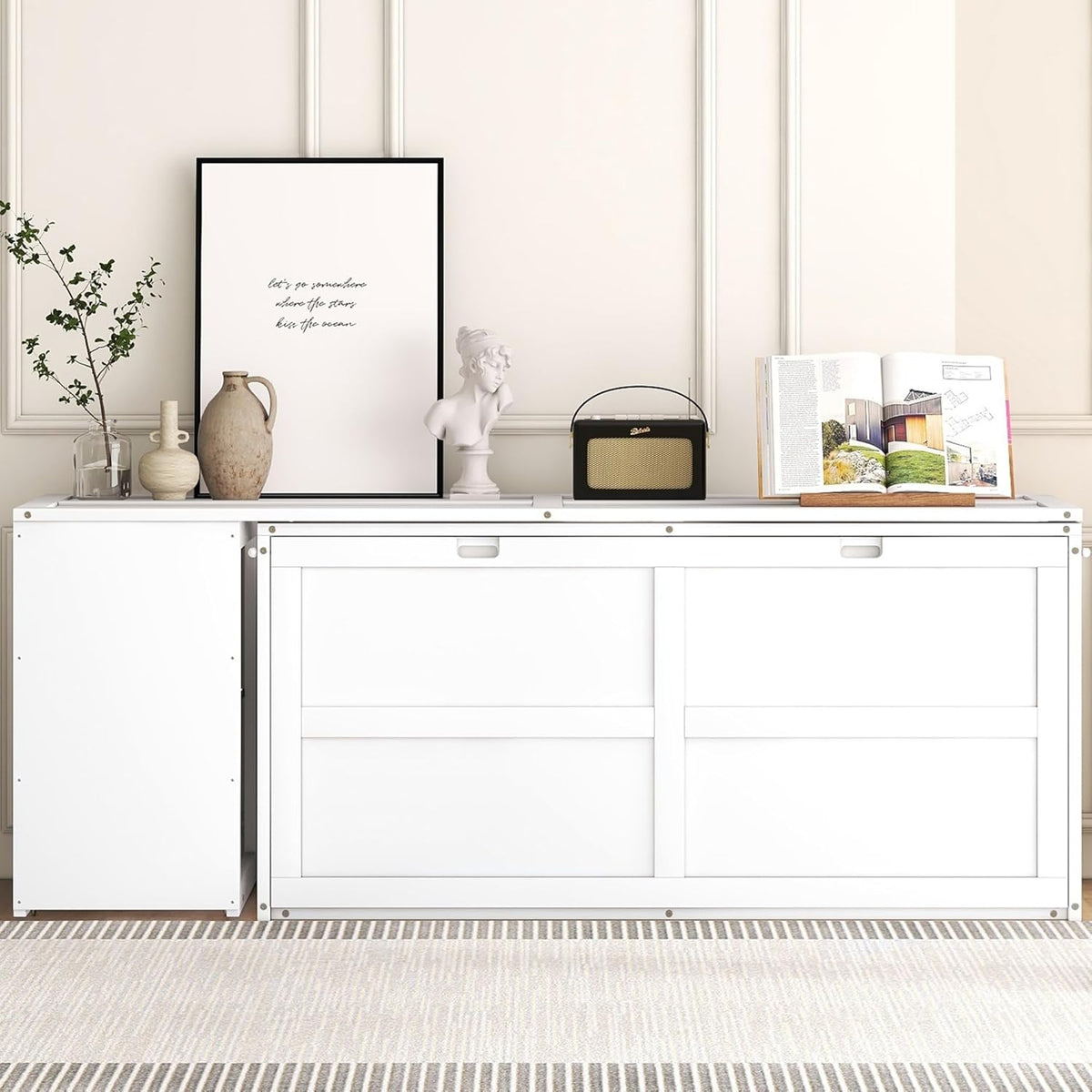 White Queen Size Murphy Bed with Storage Drawers P35869