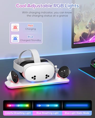 Charging Station for Meta Quest 3S/3 with RGB Light and 2 Rechargeable Batteries R163