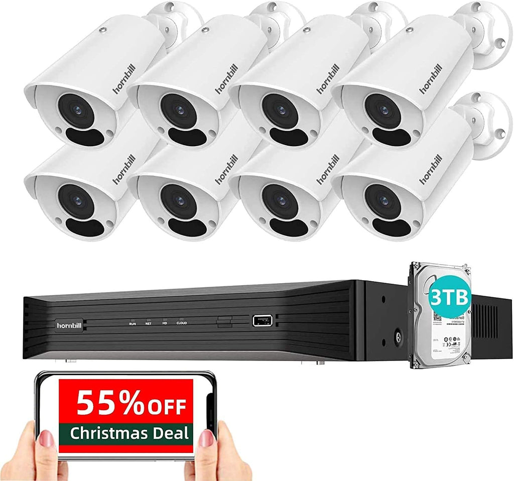 4K PoE Security Camera System 8MP 16 Channel 8Pcs with 3TB Hard Drive A749136