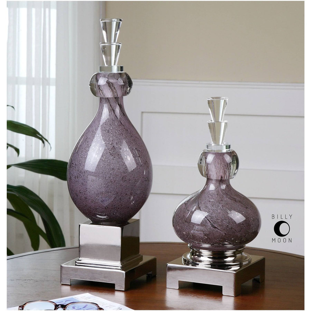 Purple Glass Bottles, Set of 2 Q750215