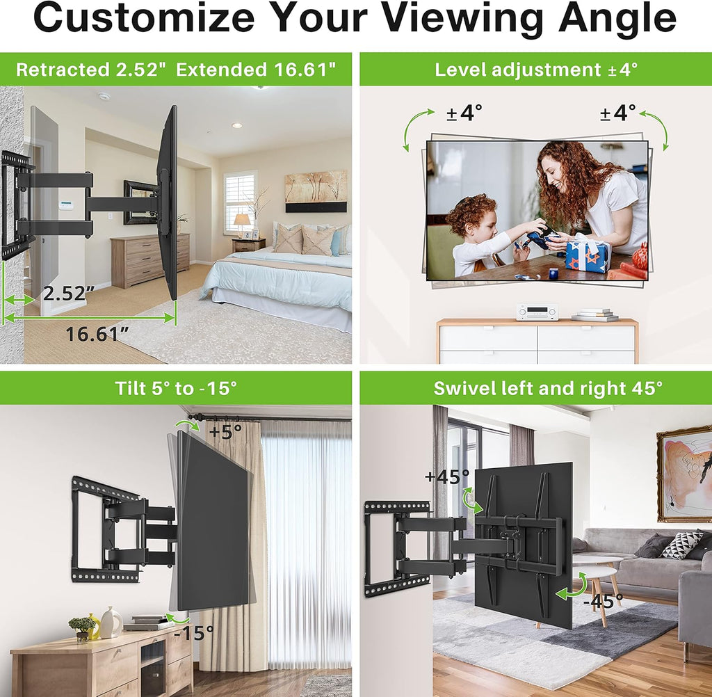 Full Motion TV Wall Mount for 37"-90" TVs, VESA 600x400mm, 132lbs G34831