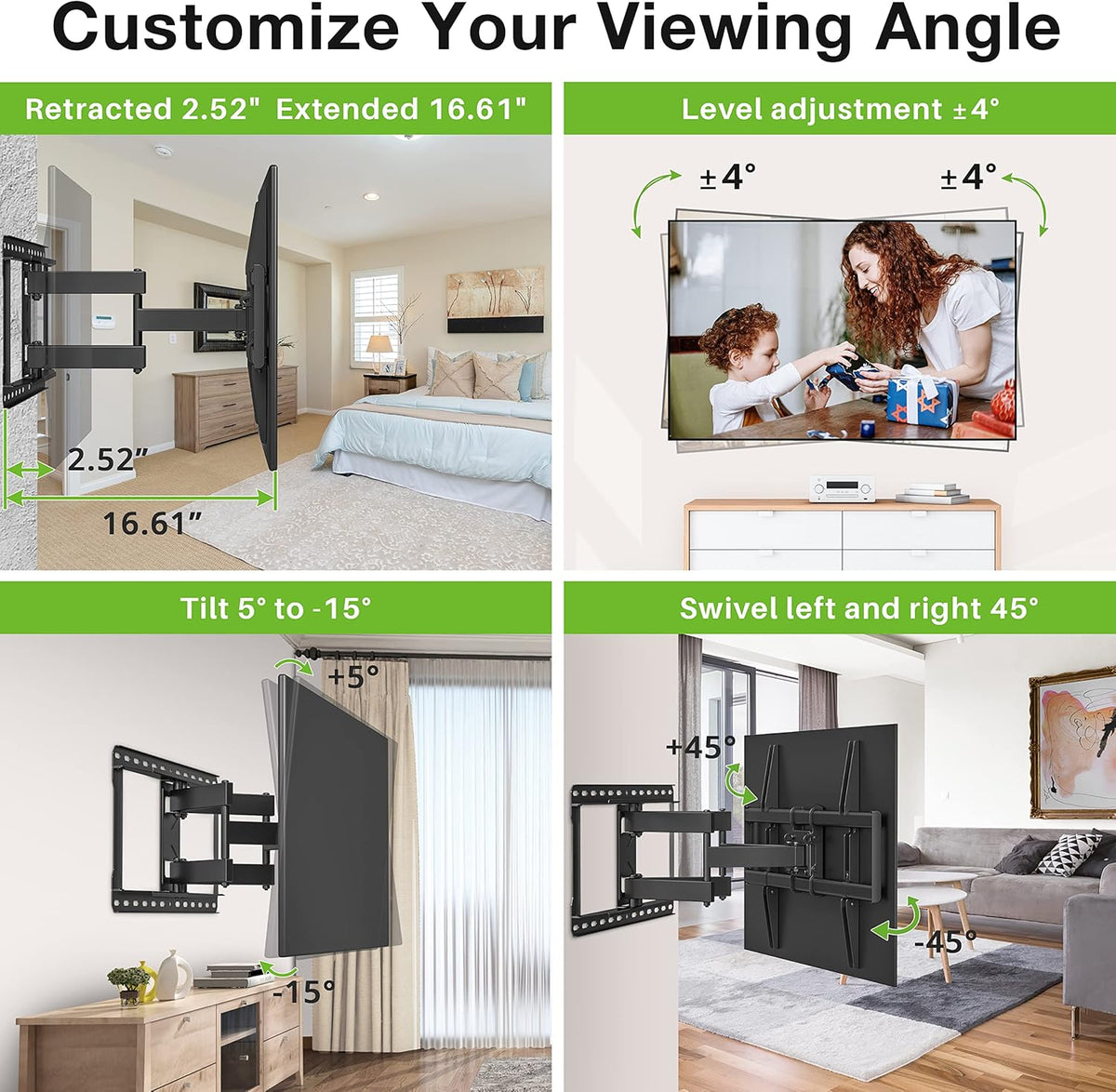 Full Motion TV Wall Mount for 37"-90" TVs, VESA 600x400mm, 132lbs G34831