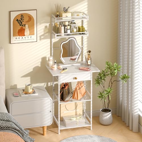 White Compact Vanity Desk with Fabric Drawers A63052