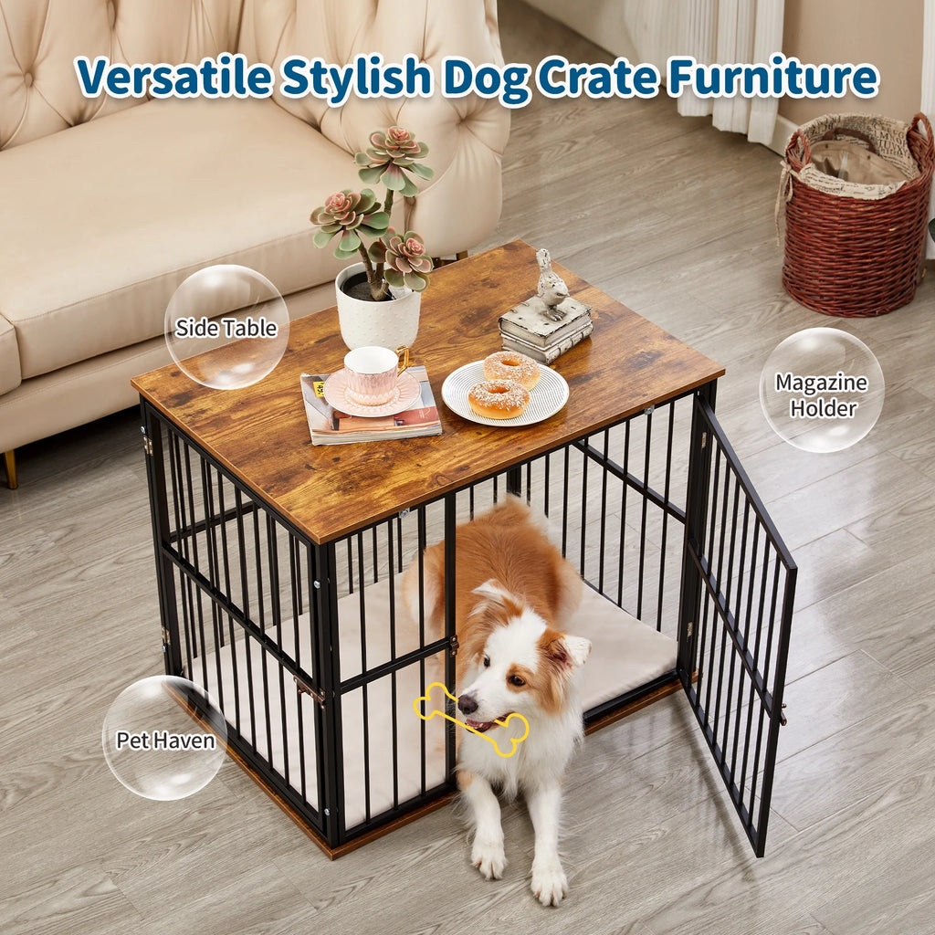 Medium Wooden Dog Crate Furniture with Washable Cushion Z841275