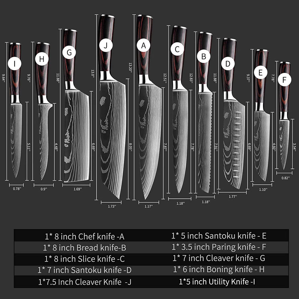 10 Pc Damascus Stainless Steel Knife Set I487980