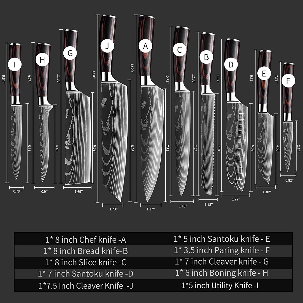 10 Pc Damascus Stainless Steel Knife Set I487980