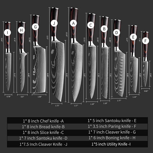 10 Pc Damascus Stainless Steel Knife Set I487980