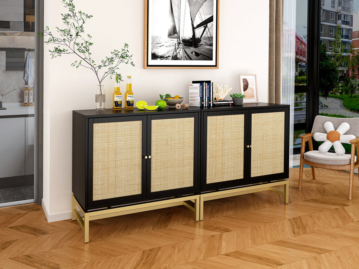 Black Set of 2 Rattan 2 Door Cabinet S12316