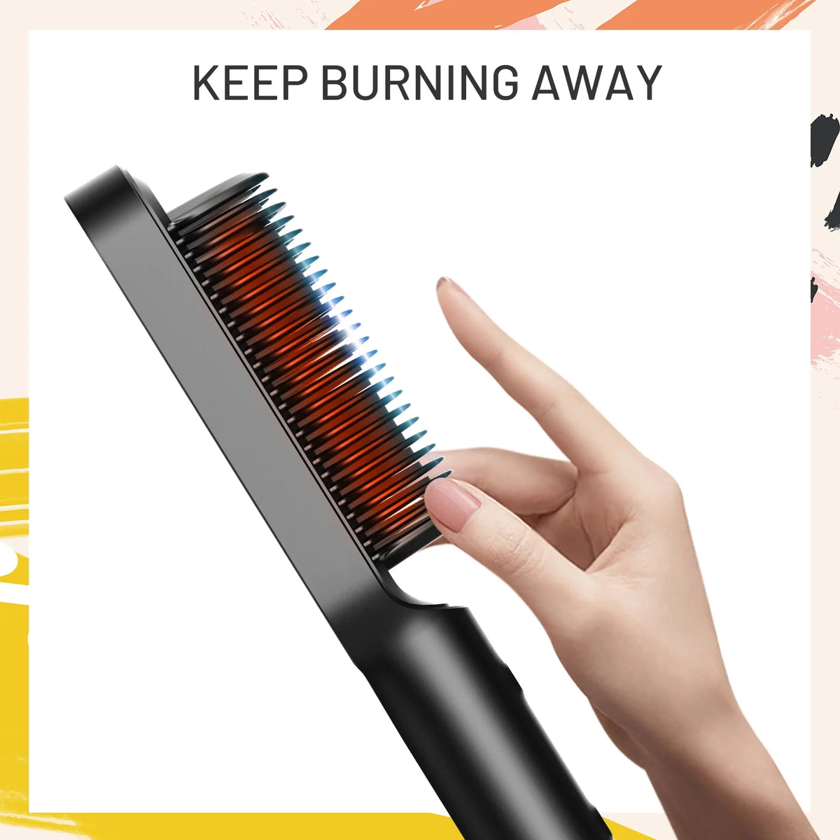 Black Hair Straightener Brush with Built-in Comb V13087