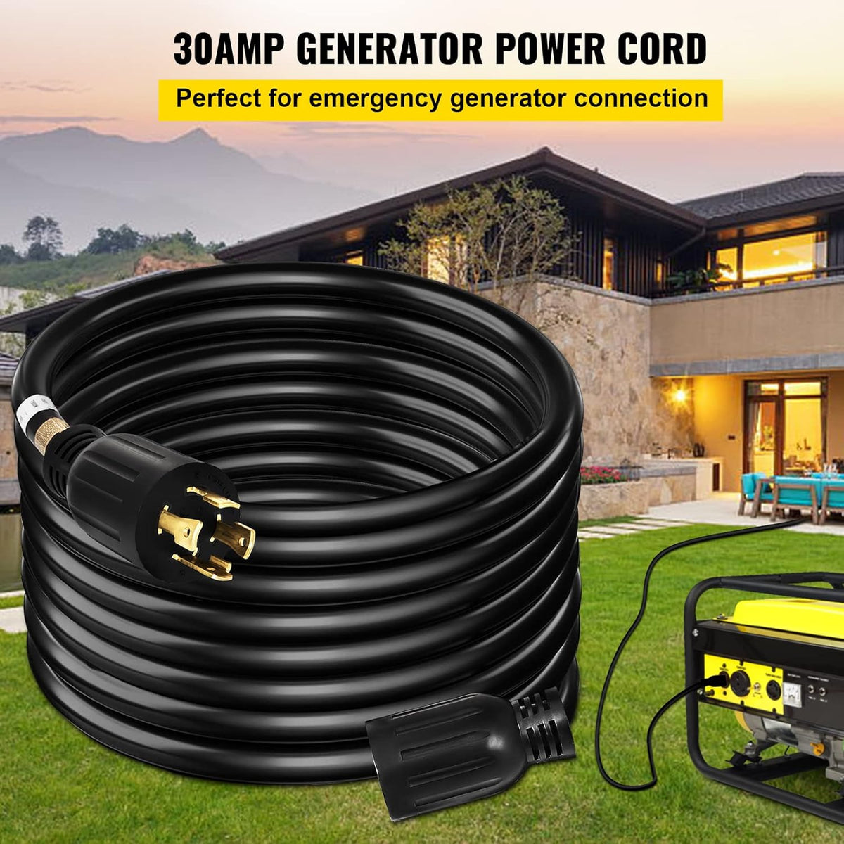 20 Ft 30 Amp 4 Wire 10 Gauge Generator Extension Cord Twist Lock Connectors Pack of 2 N7247