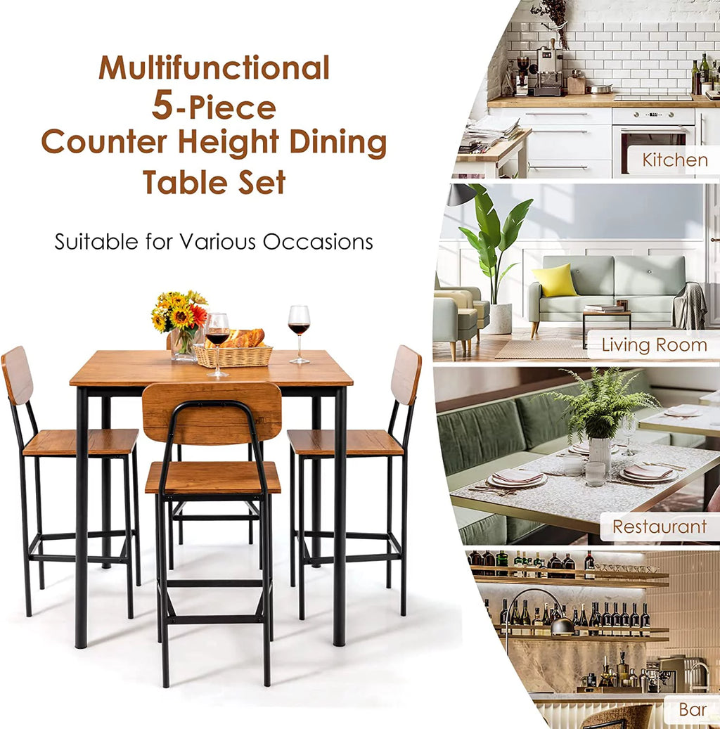 5-Piece Counter Height Dining Table Set with 4 Bar Stools B5020