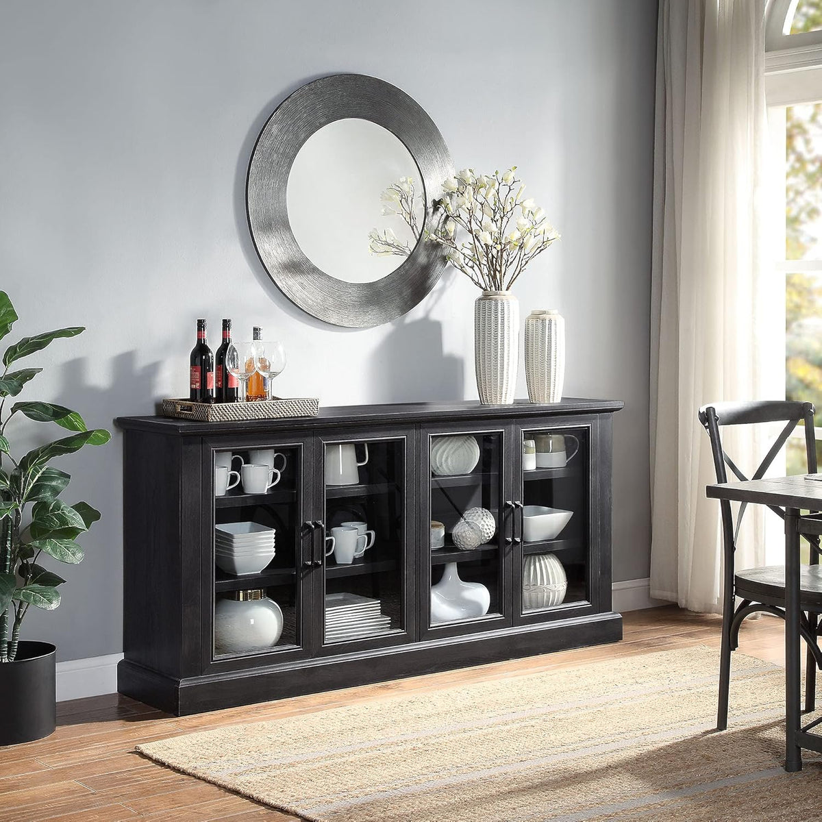 Stone Grey Wood Sideboard Buffet with Storage Cabinet H9239