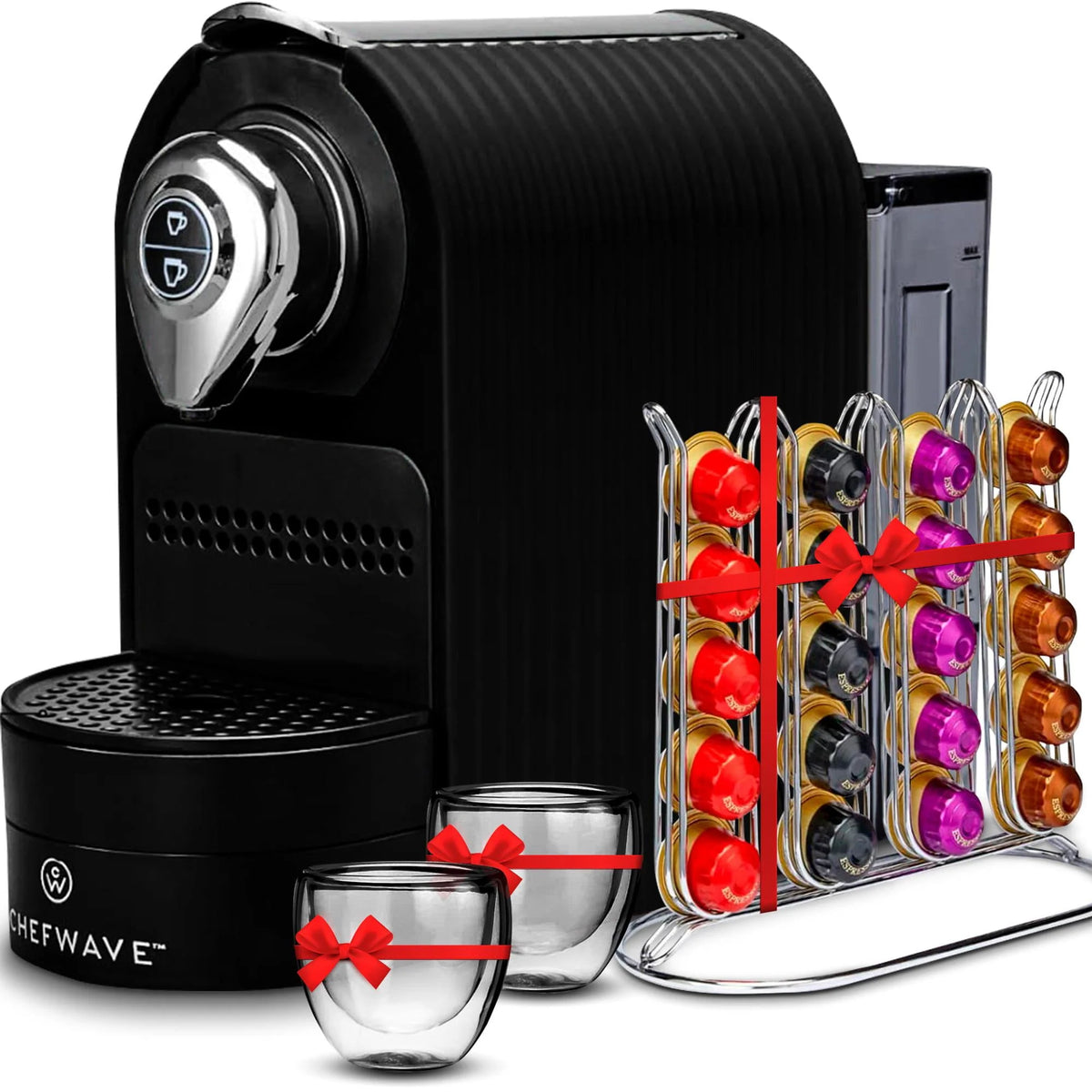 Black Espresso Machine for Nespresso Capsules with Holder and Cups B622