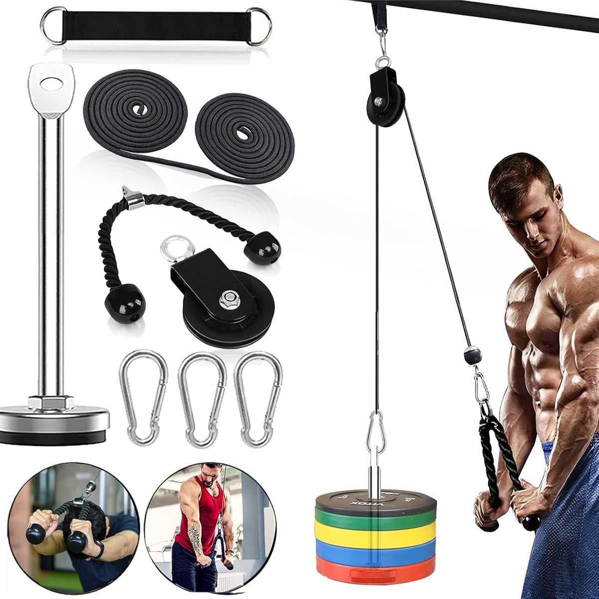 Weight Cable Pulley System Home Gym Equipment Upgraded Fitness LAT Pull Down, Biceps Curl, Back, Forearm, Shoulder Pack of 2 F99827