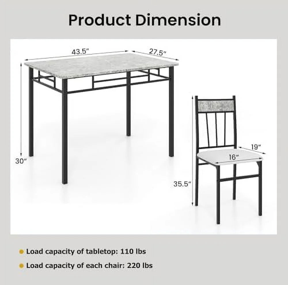 5 Piece Dining Table Set with Metal Frame & Padded Seat I28911