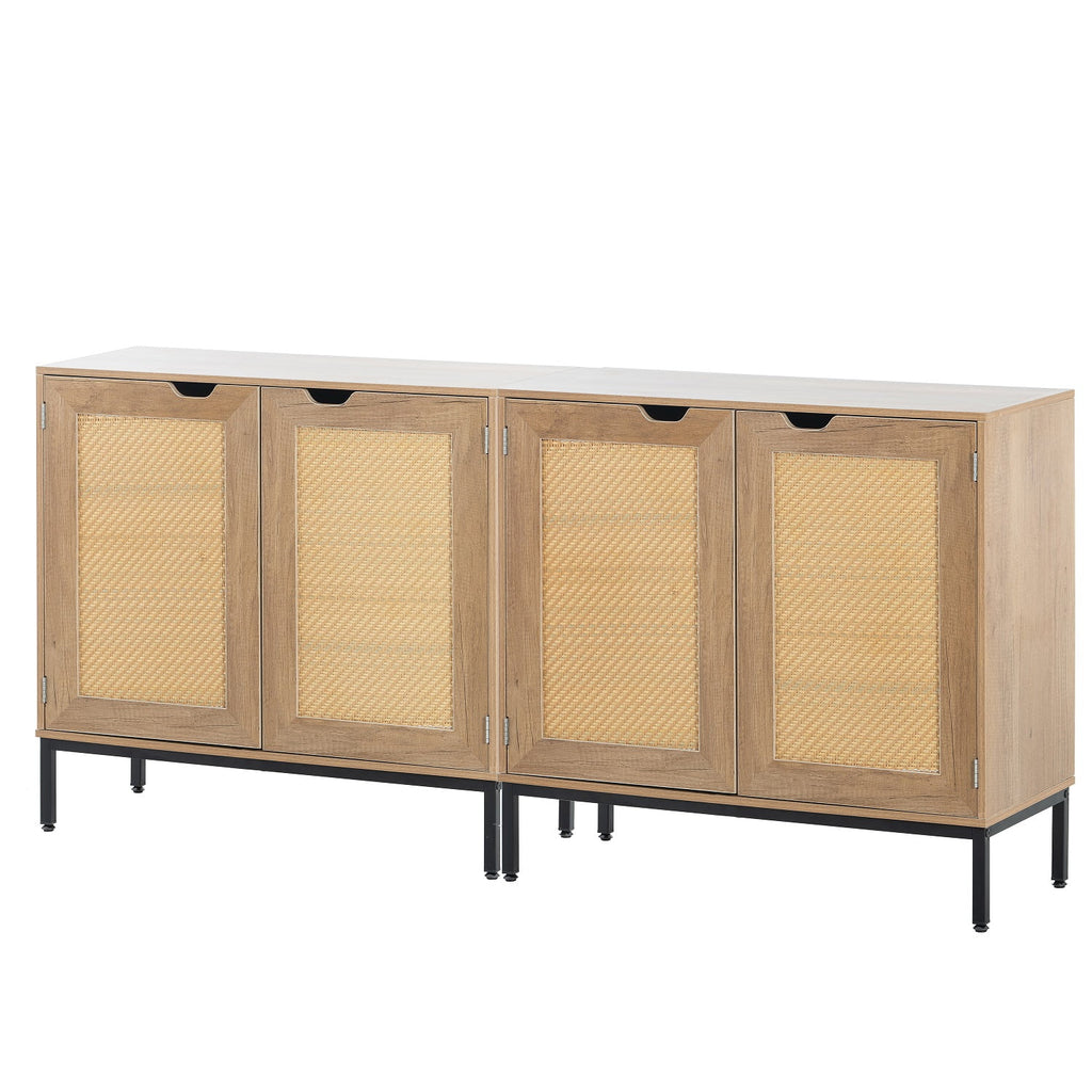 Set of 2 Natural Wood Storage Cabinet with 2 Rattan Doors X825863