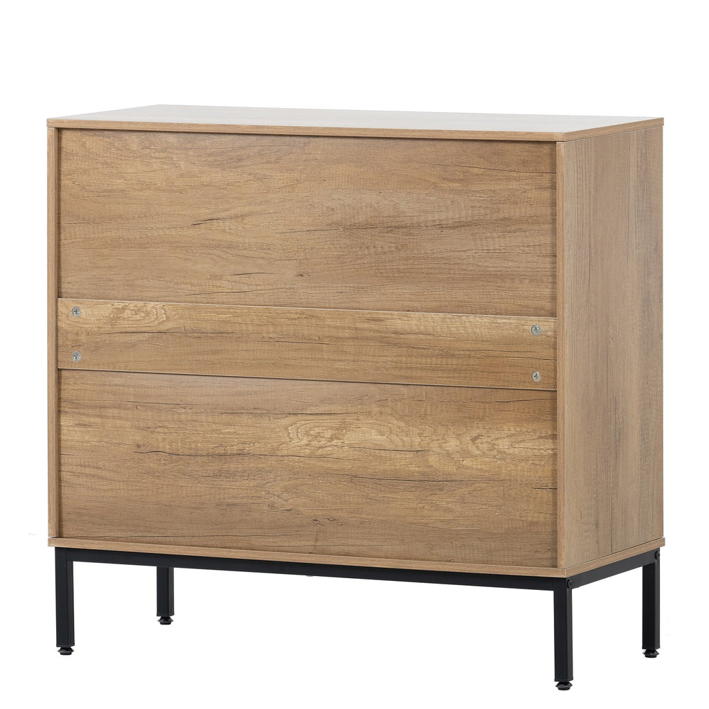 Set of 2 Natural Wood Storage Cabinet with 2 Rattan Doors X825863