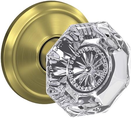 Non-Turning Glass Knob with Camelot Trim, Satin Nickel V13109