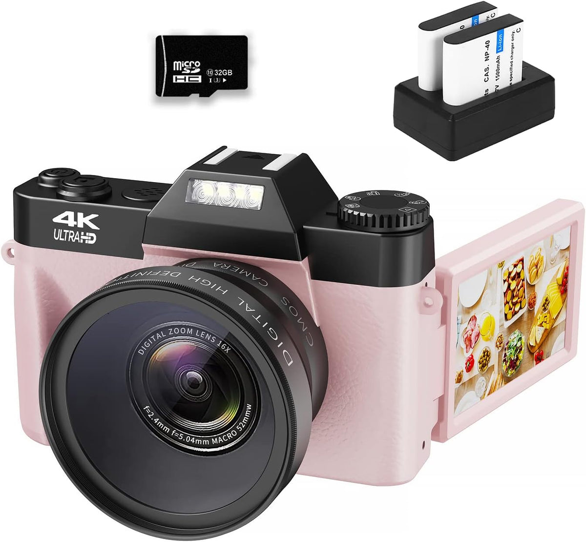 4K 48MP Digital Camera with 32GB SD Card and 2 Batteries W700628