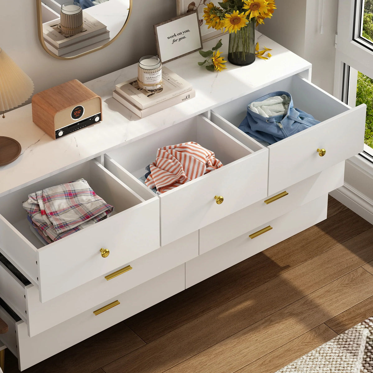 White 6 Drawer Dresser J71493