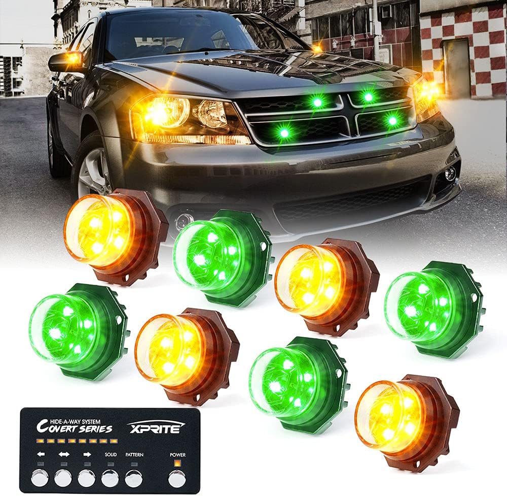 White Amber LED Strobe Lights Kit, Surface Mount Flashing Hazard Warning Light - 8 PCS I37319