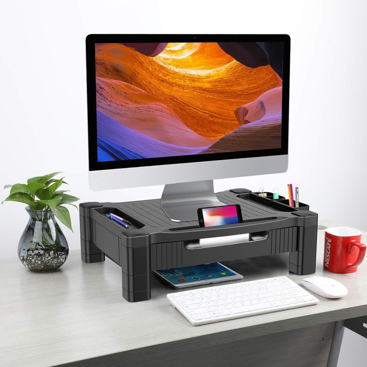 Monitor Stand with Drawer, Adjustable Computer Riser, Pack of 2 B46025