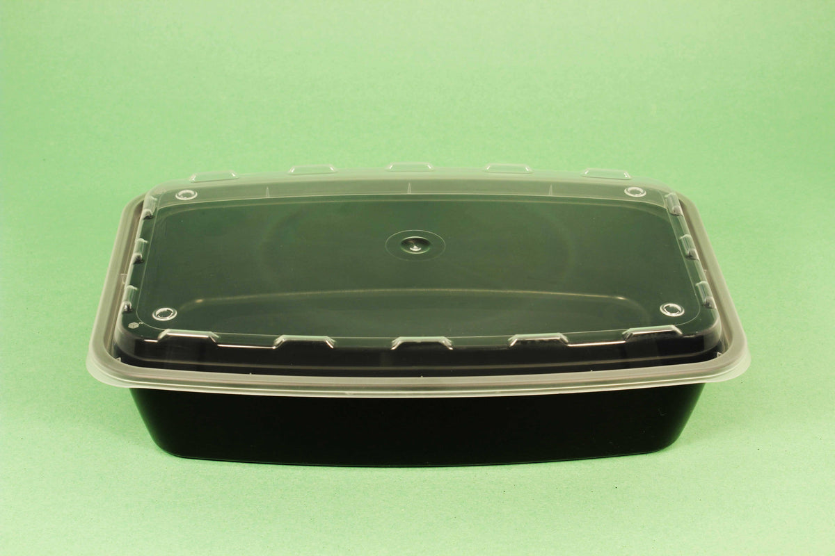 Black Reusable Plastic Food Container Set with Vented Lid I936327