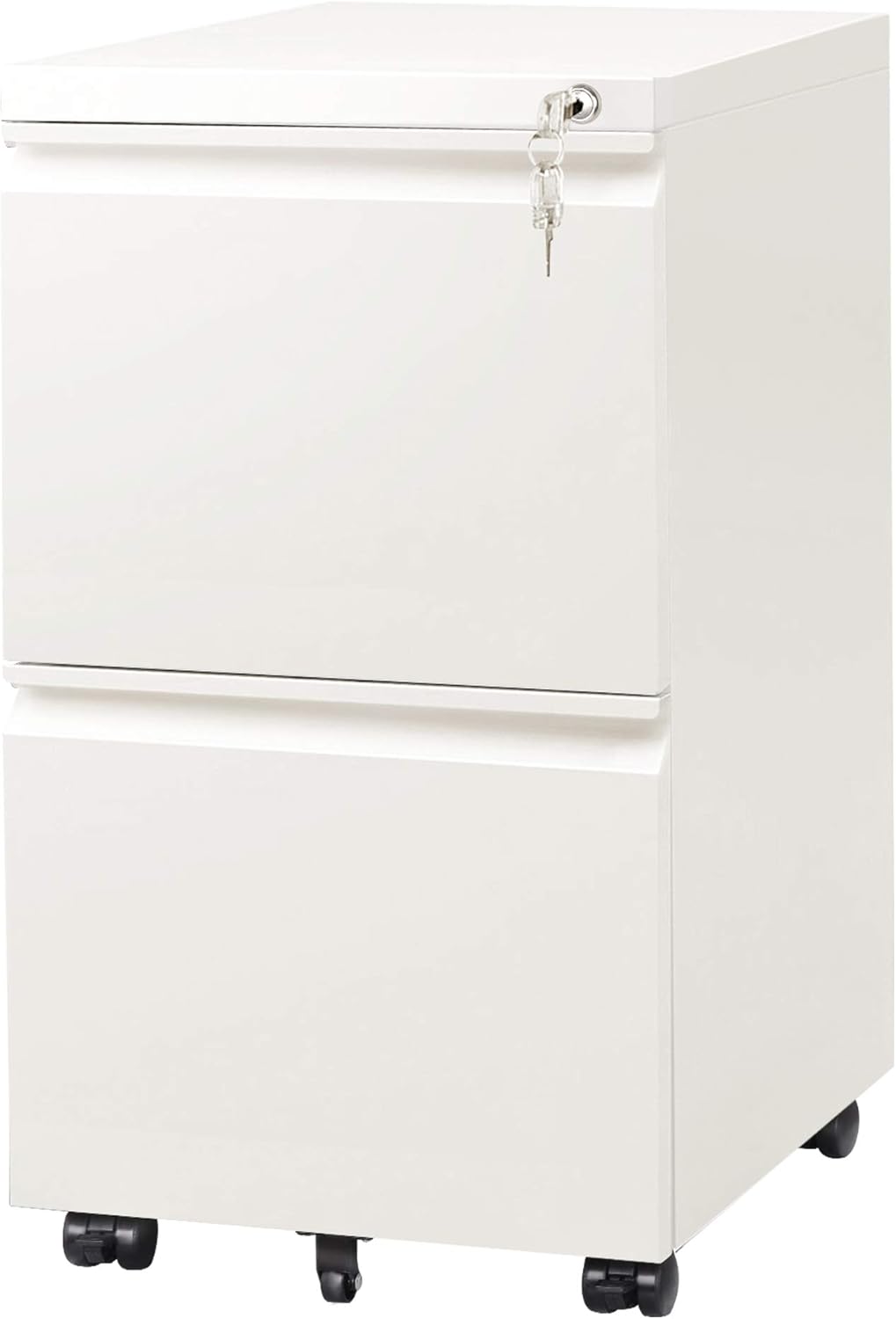 White 2-Drawer Mobile File Cabinet with Lock W57803