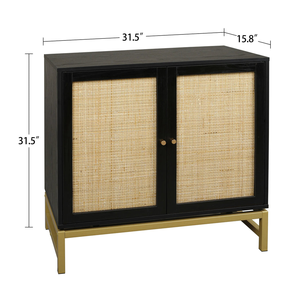 Black Set of 2 Rattan 2 Door Cabinet S12316