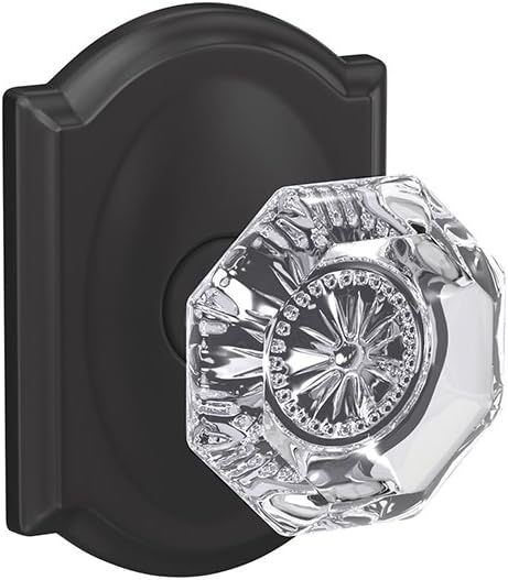 Non-Turning Glass Knob with Camelot Trim, Satin Nickel V13109