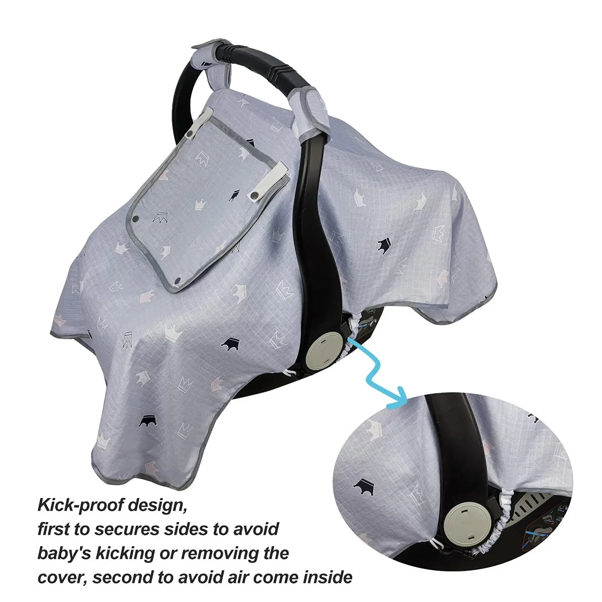 Grey Muslin Car Seat Canopy with Window X83234