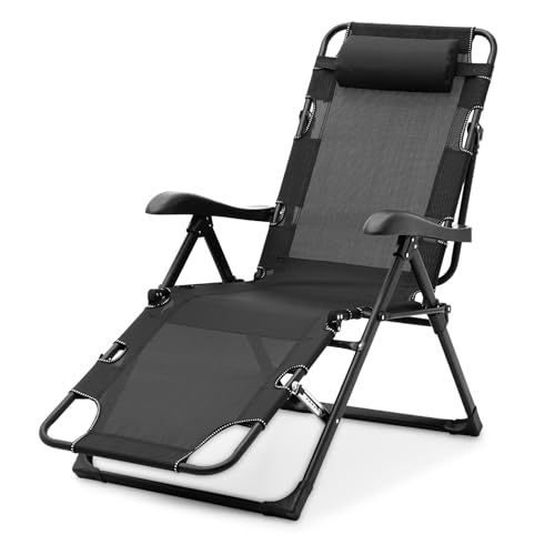 Black Folding Reclining Patio Chair with Headrest O90893