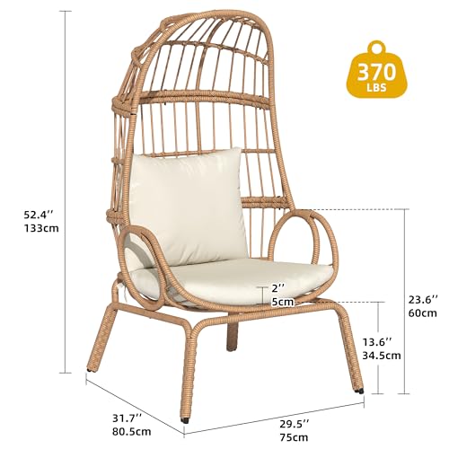 Beige Wicker Egg Chair with Ottoman C955