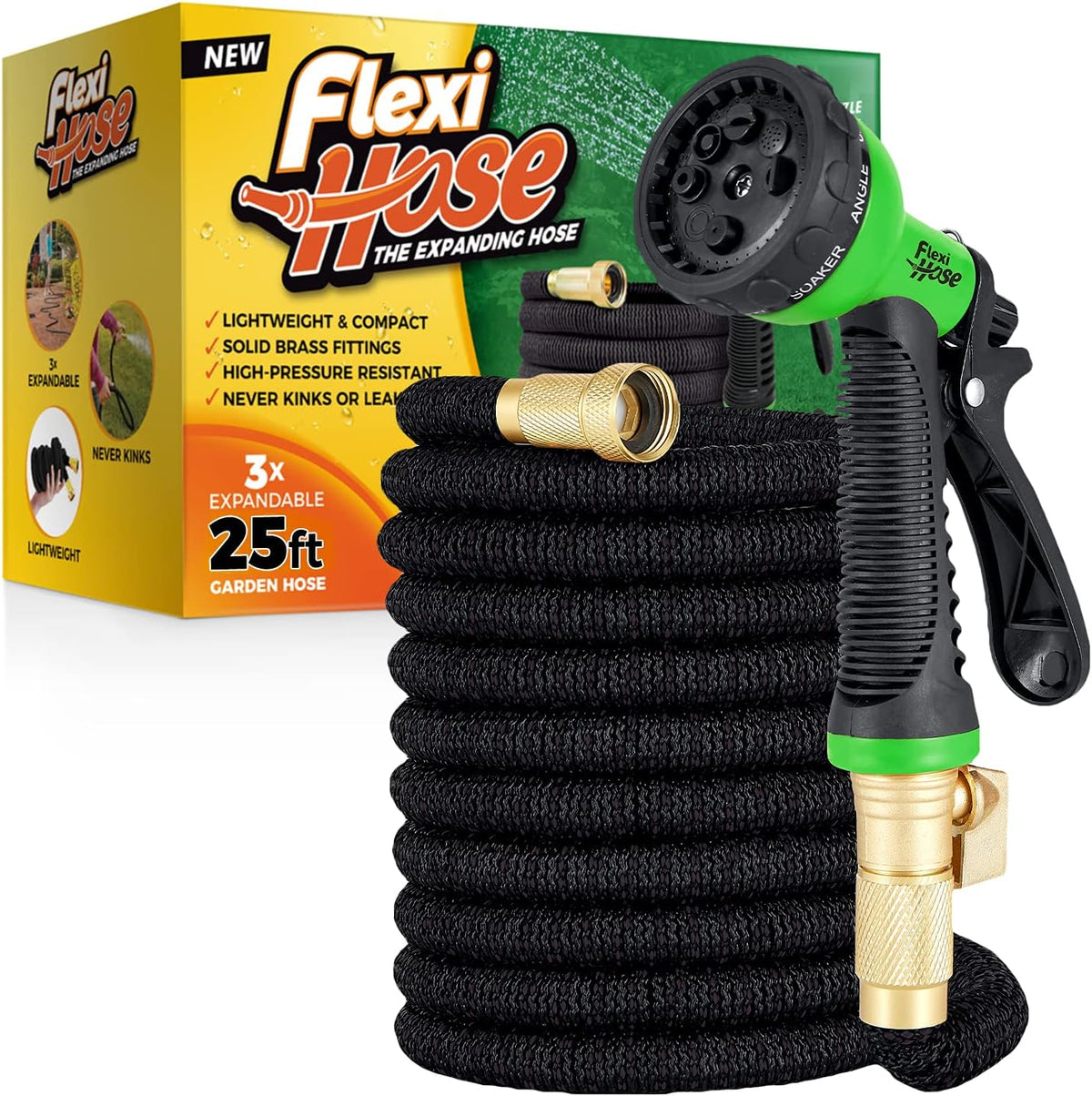 100 ft Black Expandable Garden Hose with Brass Fittings, Pack of 2 B592