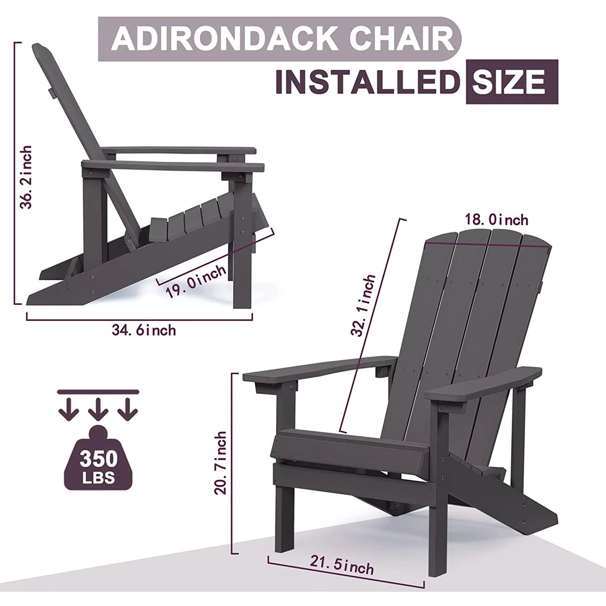 2 Pcs Weather Resistant HIPS Adirondack Chair E926282