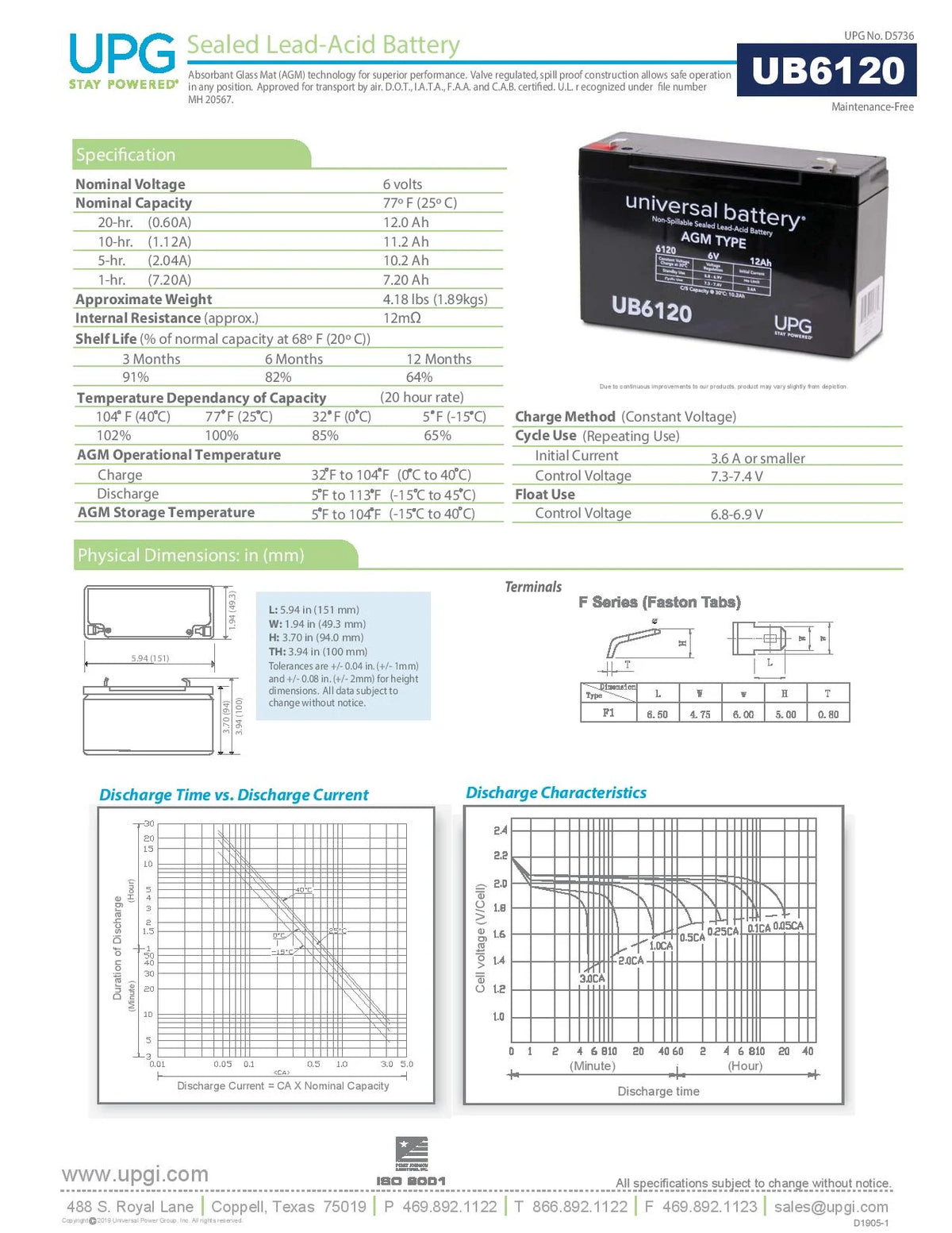 6V 12Ah AGM Battery M150490