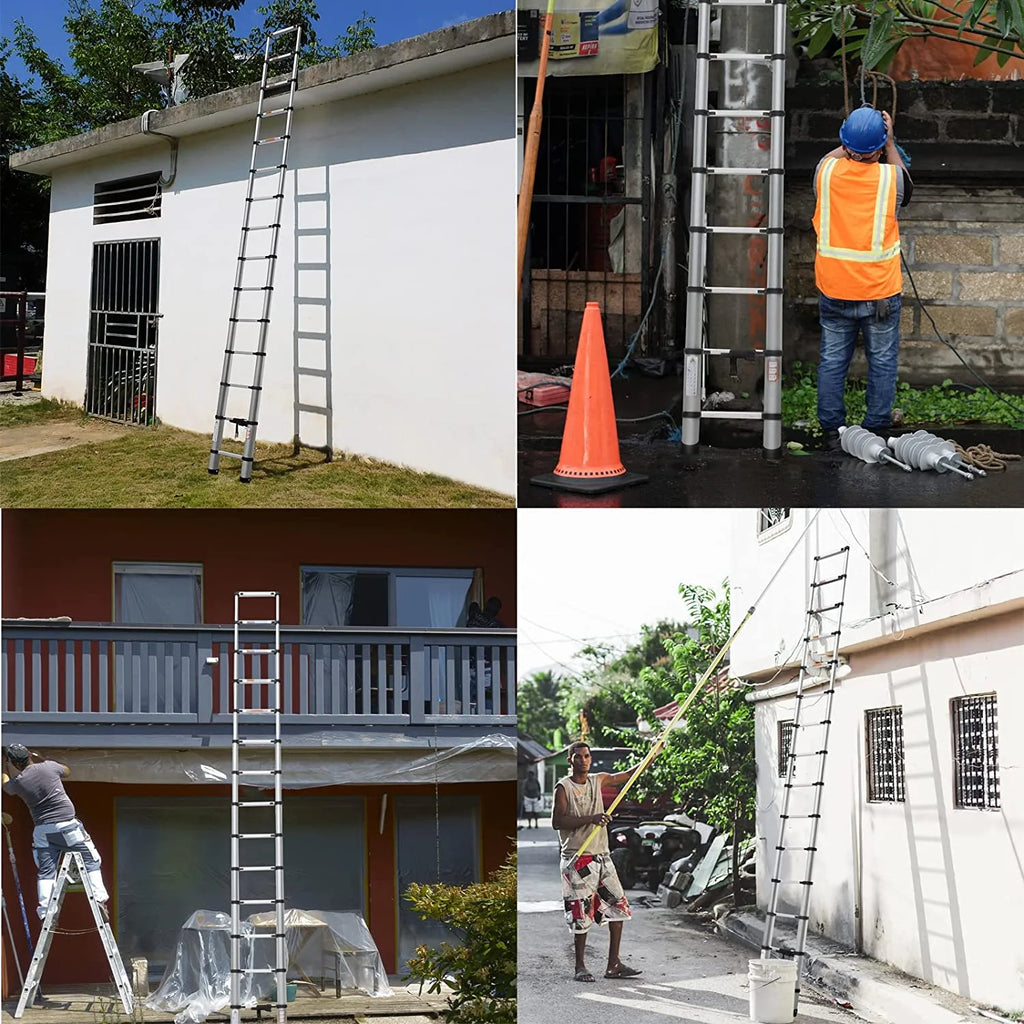 Telescoping Ladder 14FT Aluminum Portable Extendable Ladder, 330 Pound T363179
