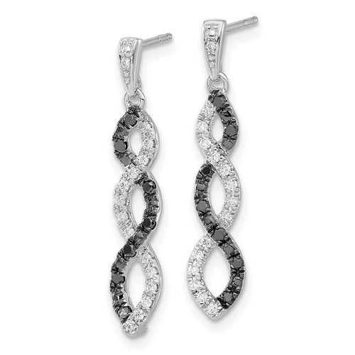 14k White Gold Black and White Diamond Twisted Dangle Earrings N168217