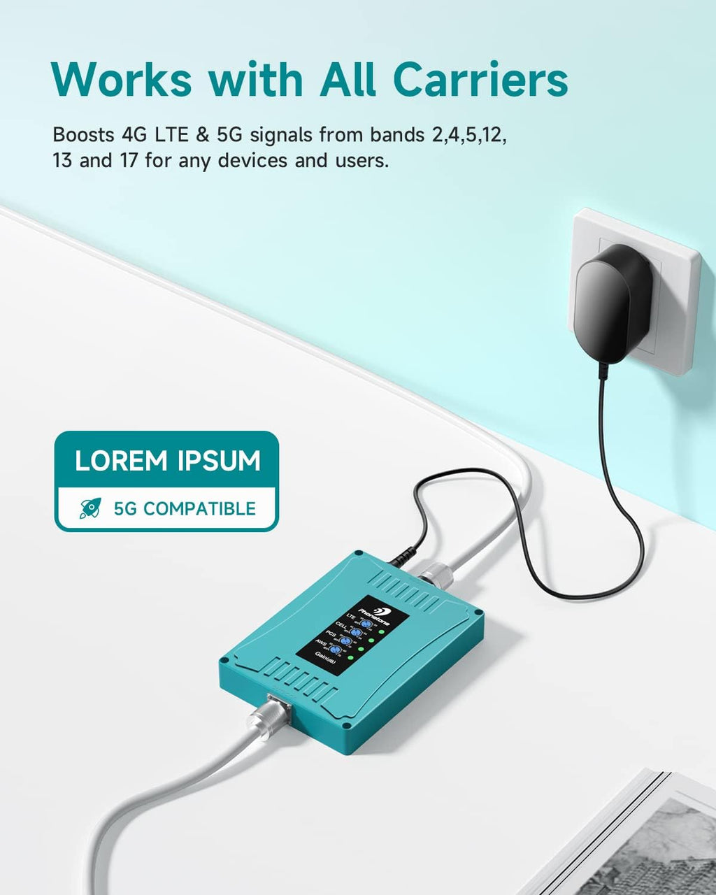 Cell Phone Signal Booster for 3G 4G LTE & 5G, Up to 4,500 sq ft Coverage H98409