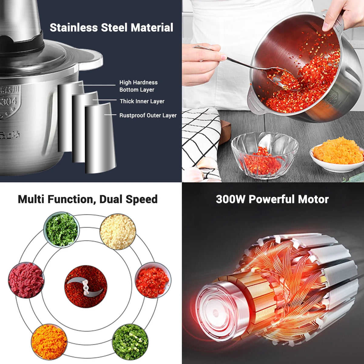 2L Stainless Steel Electric Meat Grinder Food Processor S508214