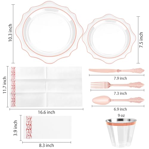 350 PCS Clear and Gold Plastic Plates, 50 Cups, 150 Silverwares, 50 Napkins H63891