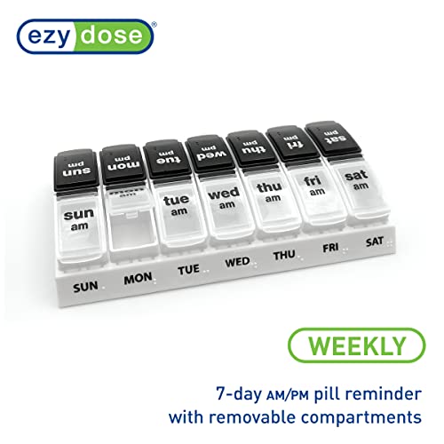 Weekly 7-Day AM/PM Pill Case, Black and Clear Lids G535