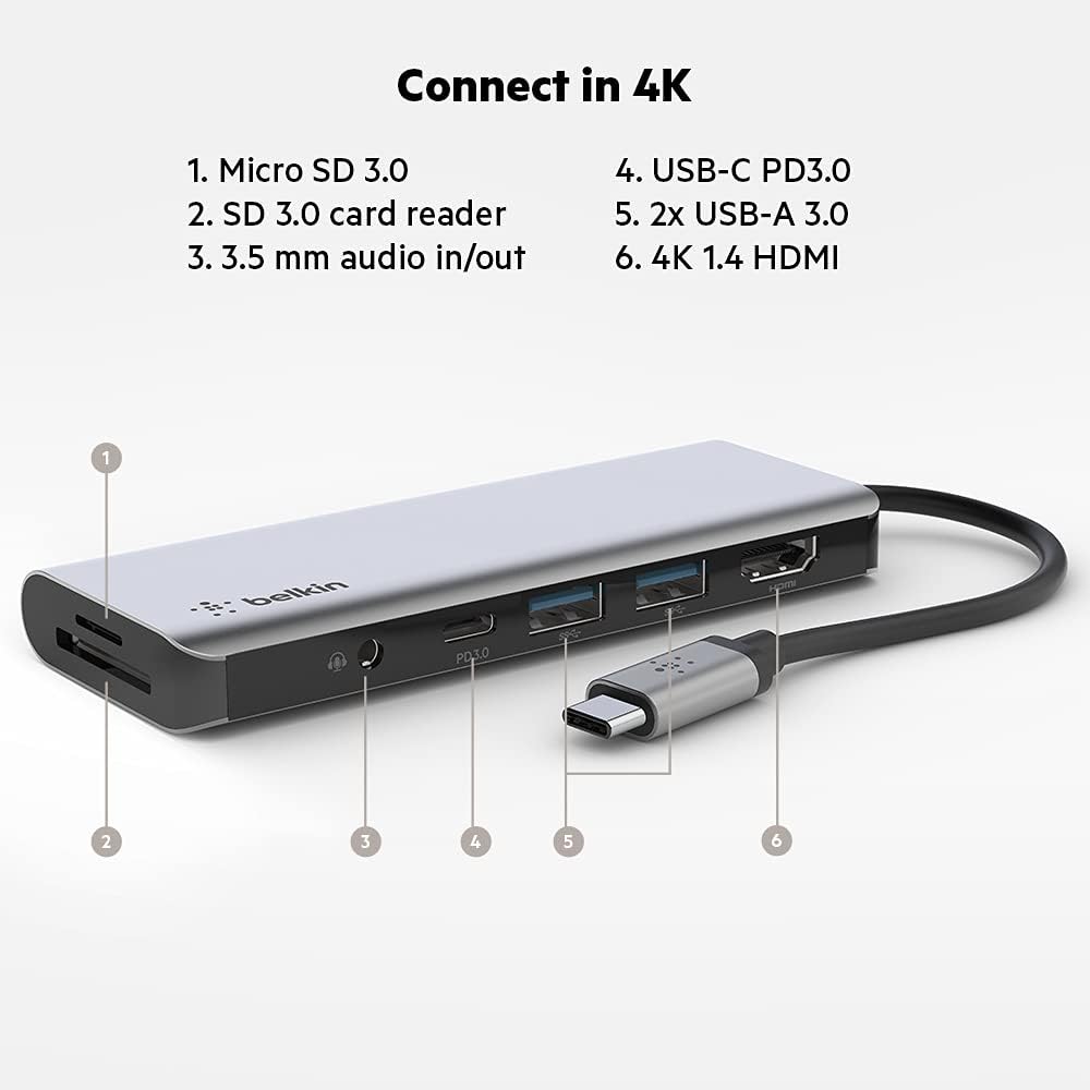 USB C Hub 7-in-1 MultiPort Adapter Dock with 4K HDMI SD Card Reader O8492